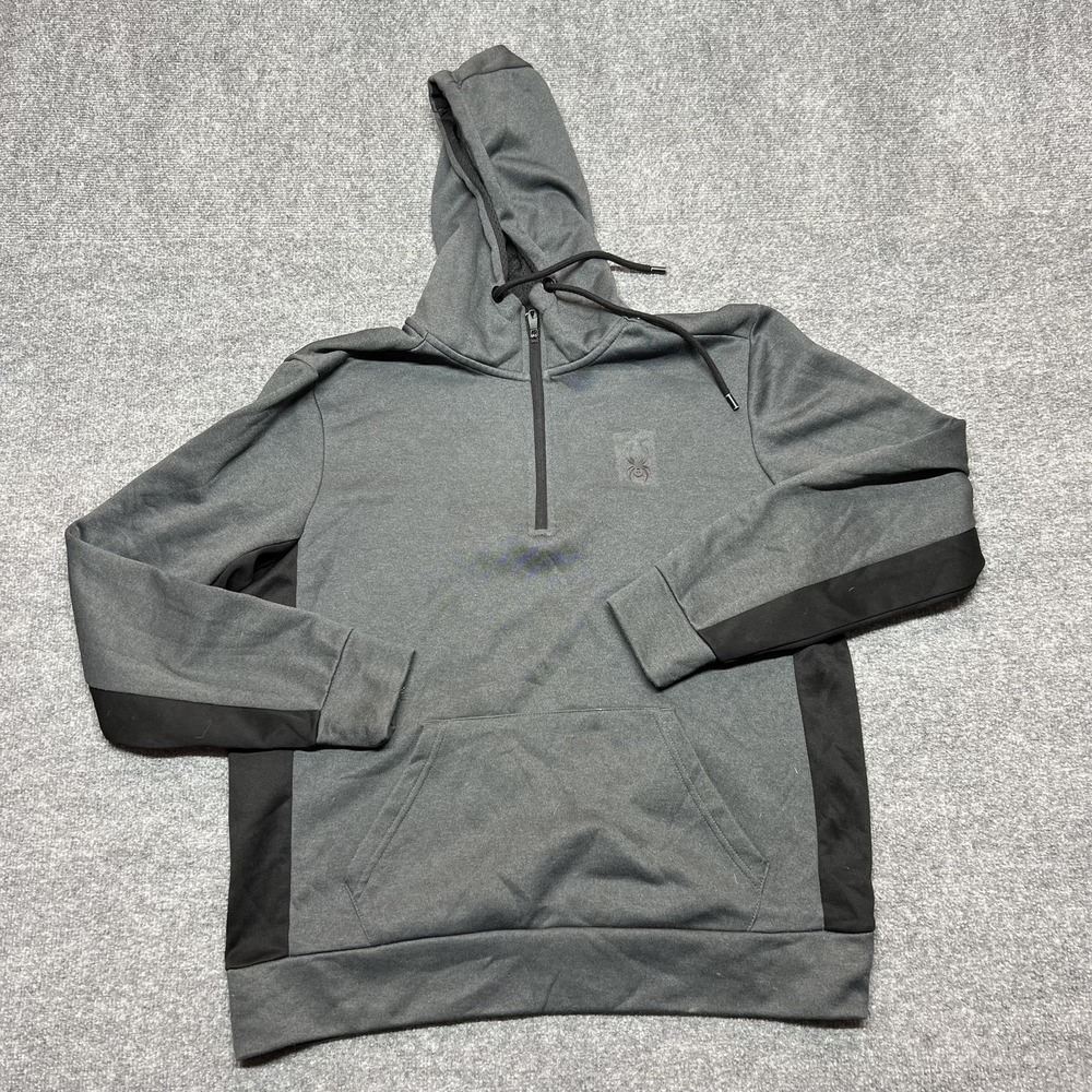 Spyder Active Hoodie Mens XL Gray 1/4 Zip Fleece Pullover Kangaroo Pocket Logo